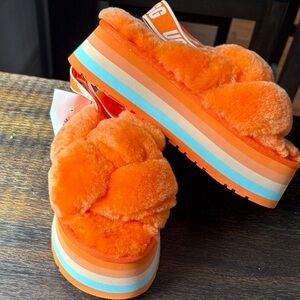 UGG Vibrant Orange Fluffy Slippers